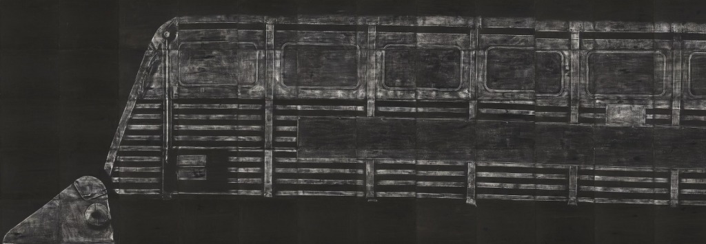 Susanna Castleden, 1:1 Gangway (detail), 2016, rubbing on gesso on paper maps, 3.2 × 15.4m. Photography by Robert Frith, Acorn Photography. Courtesy of the artist