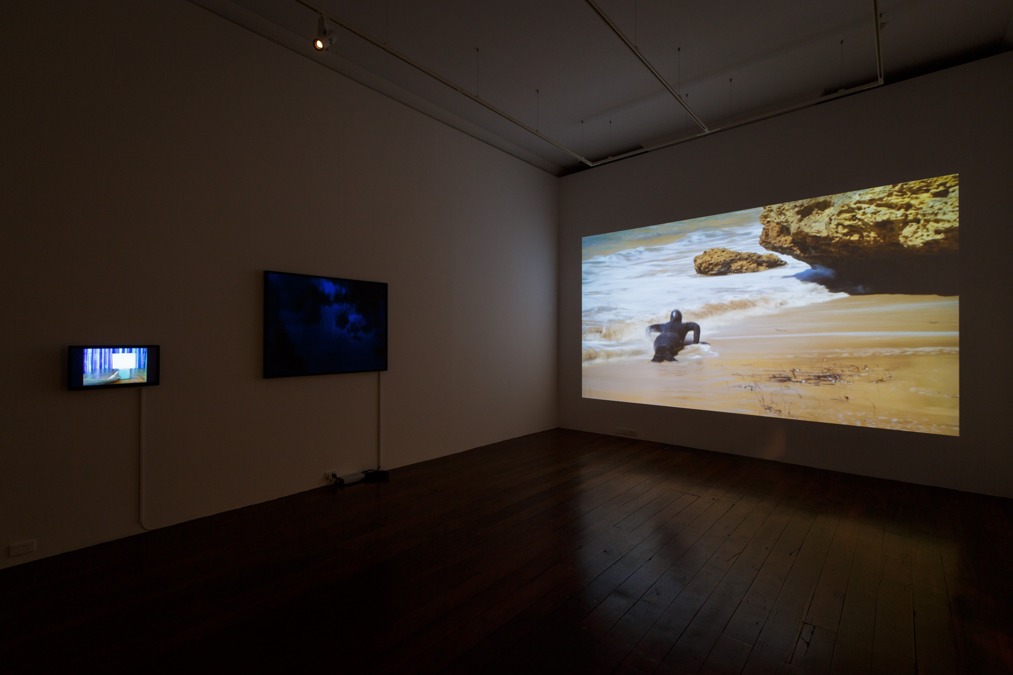 Warp features eight individual video works presented across various-sized screens including projections, television screens and phone screens. Each work is a unique look at the way the internet and screen-based technology permeates our lives.