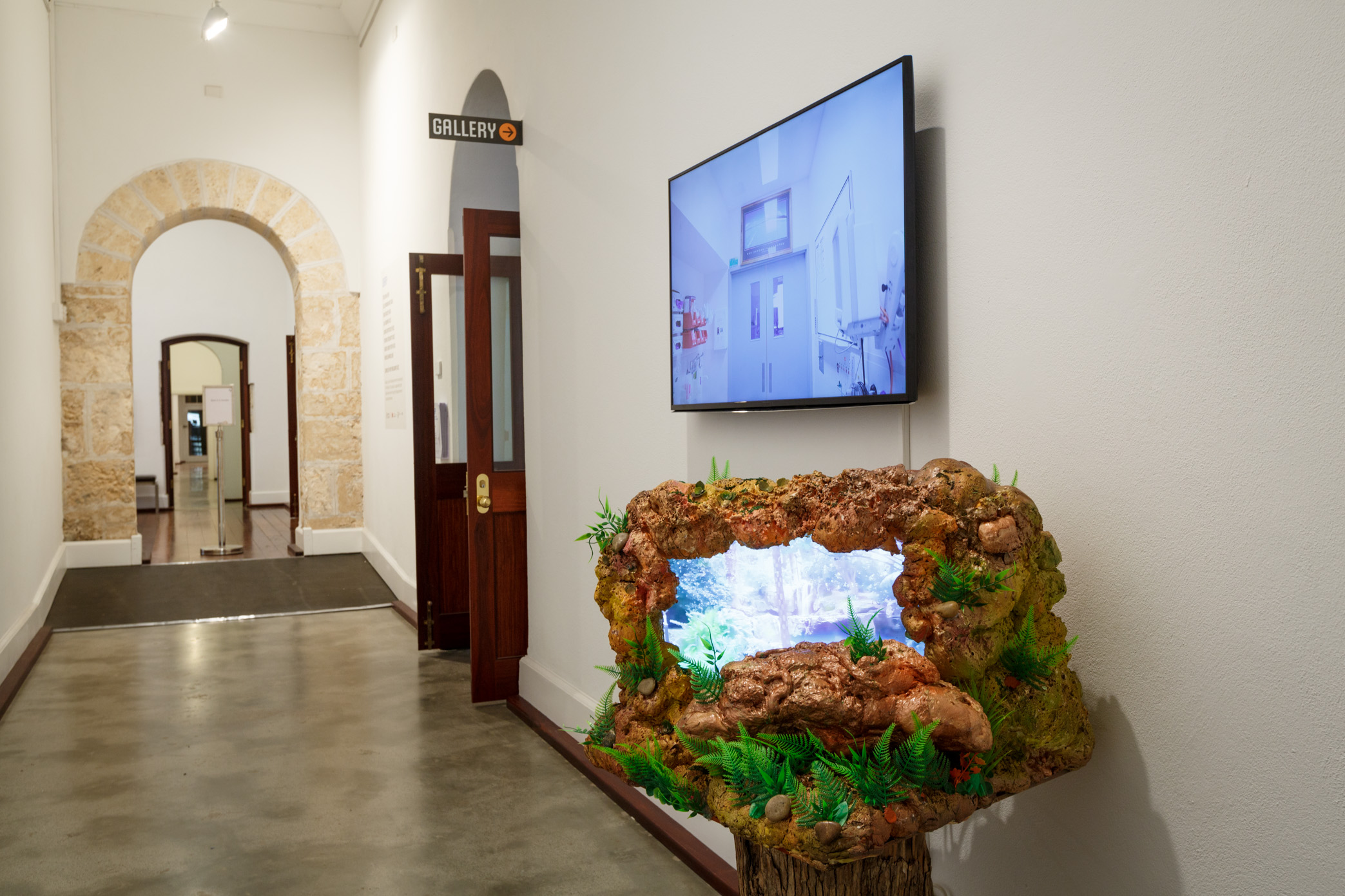 Warp features eight individual video works presented across various-sized screens including projections, television screens and phone screens. Each work is a unique look at the way the internet and screen-based technology permeates our lives.