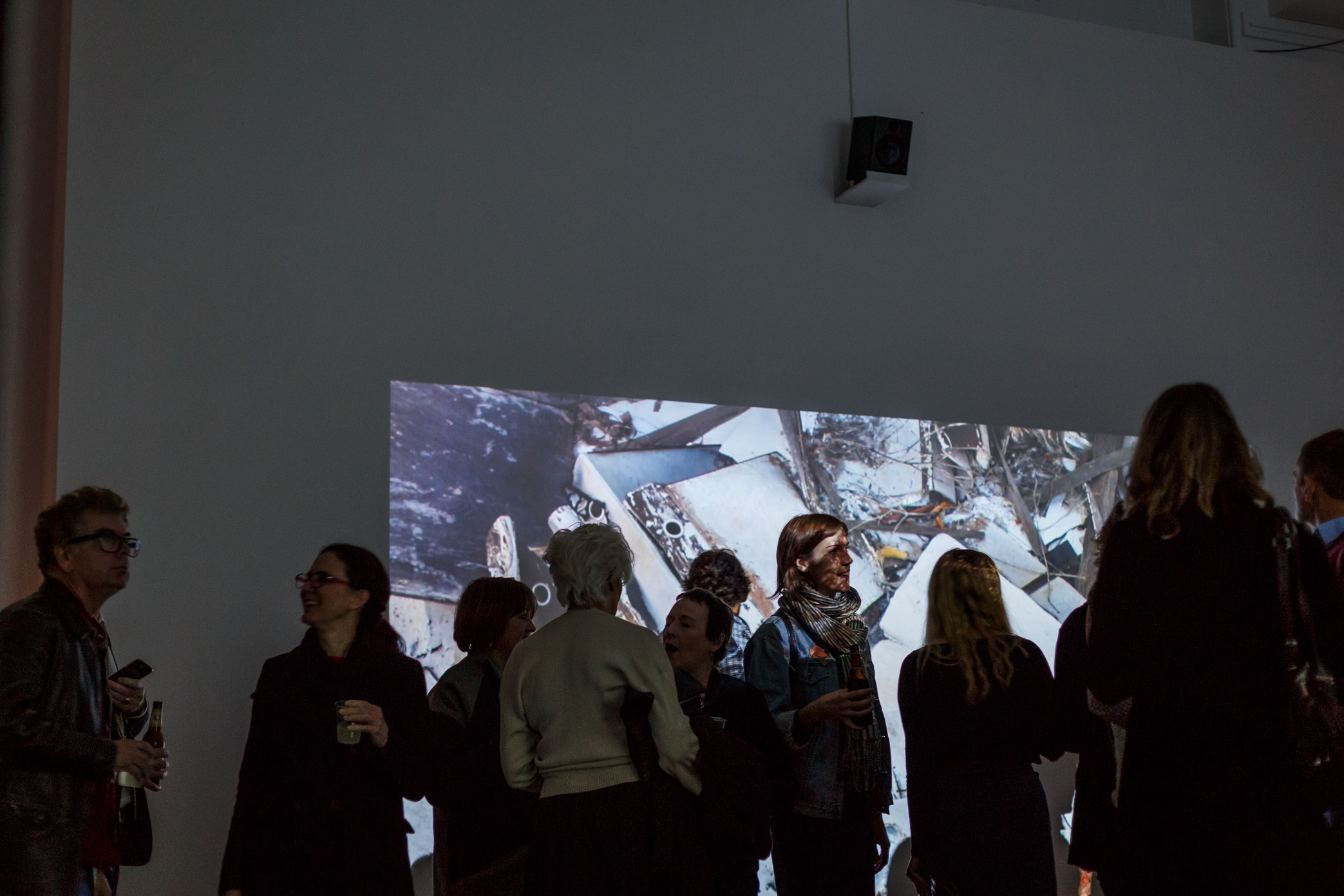 Melbourne-based artist Claire Robertson’s cinematic installation depicts an uninhabited temporary mining camp in the Pilbara, showing scenes of empty industrial villages set against the Australian outback. The installation is accompanied by a haunting original soundtrack by composer Tilman Robinson.